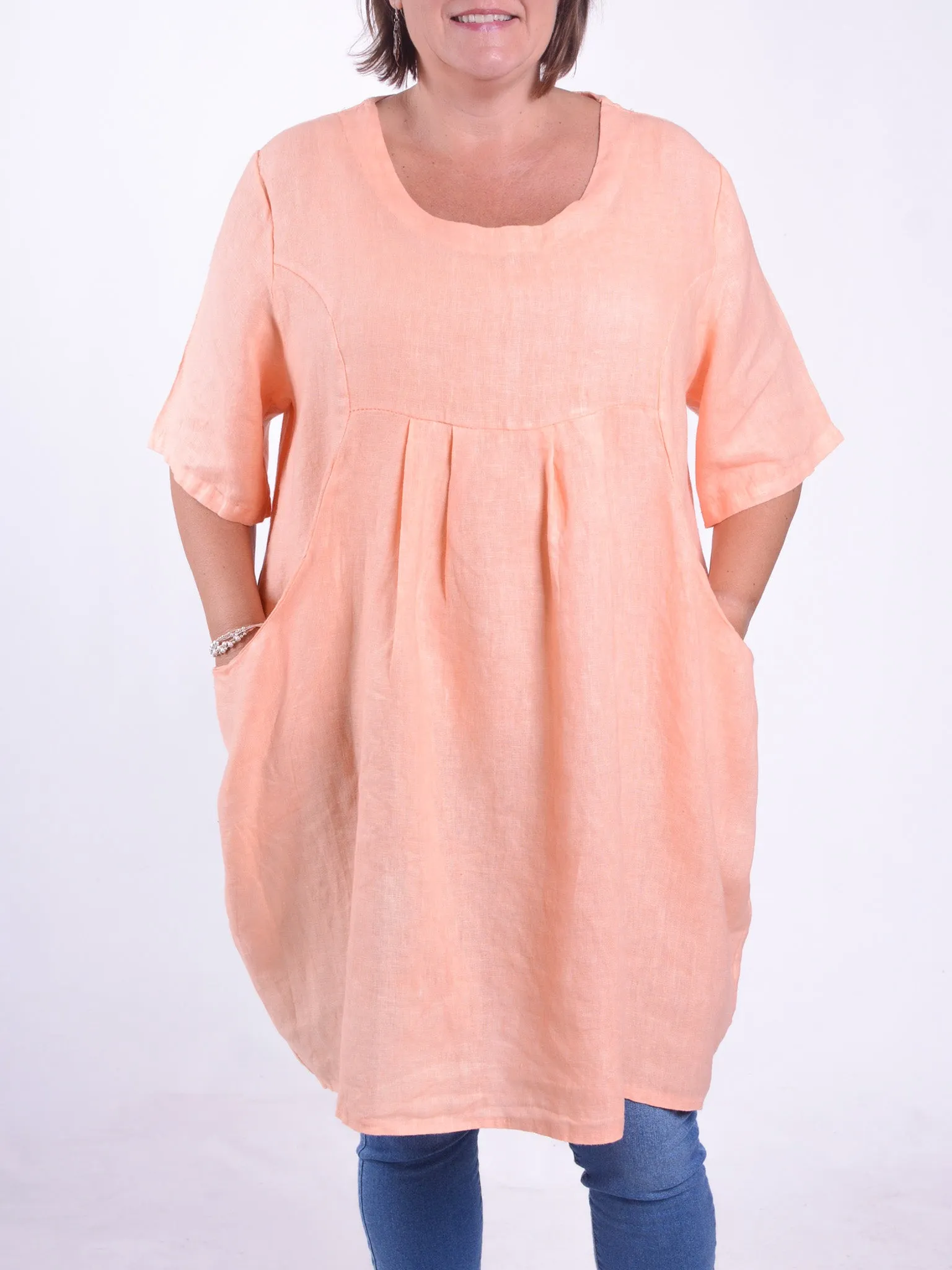 Heavy Linen Quirky Tunic Short Sleeve - 9457