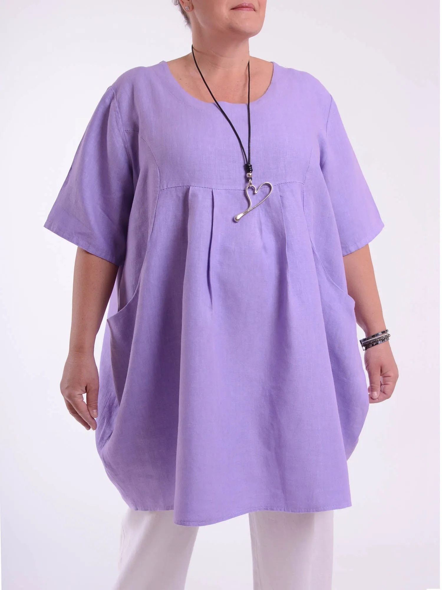 Heavy Linen Quirky Tunic Short Sleeve - 9457