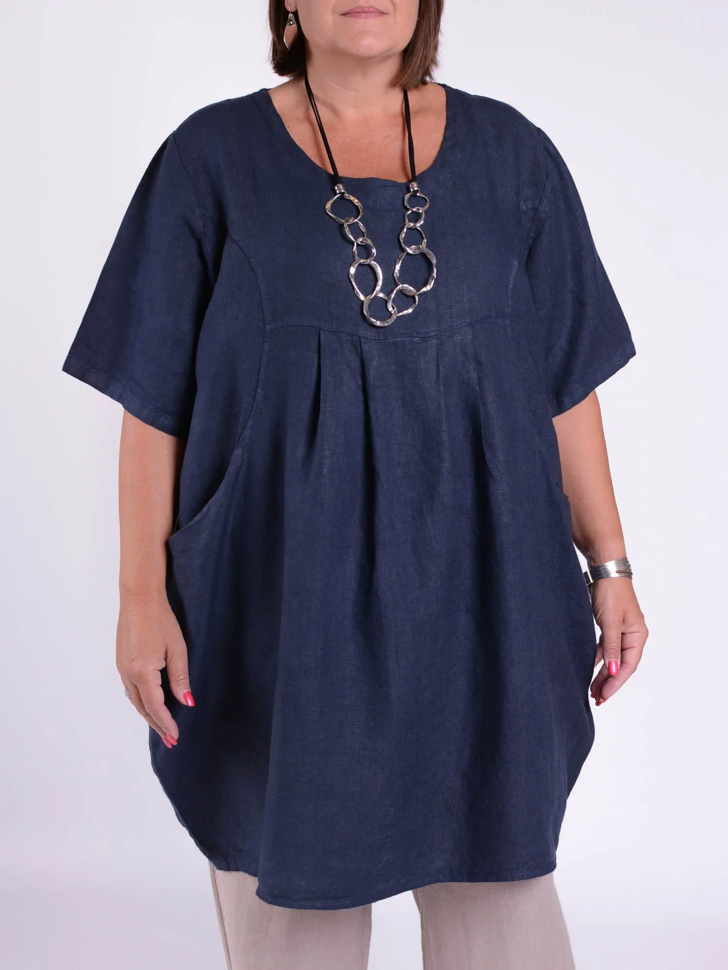 Heavy Linen Quirky Tunic Short Sleeve - 9457