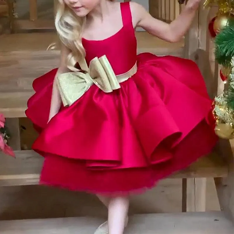 High-end customized Flower Princess dress for girls Christmas big bow princess dress