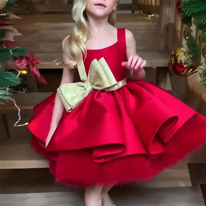 High-end customized Flower Princess dress for girls Christmas big bow princess dress