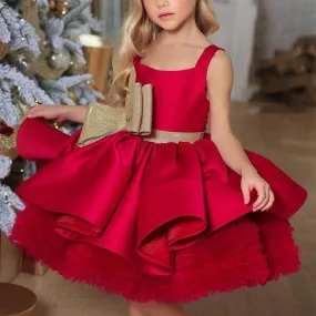 High-end customized Flower Princess dress for girls Christmas big bow princess dress