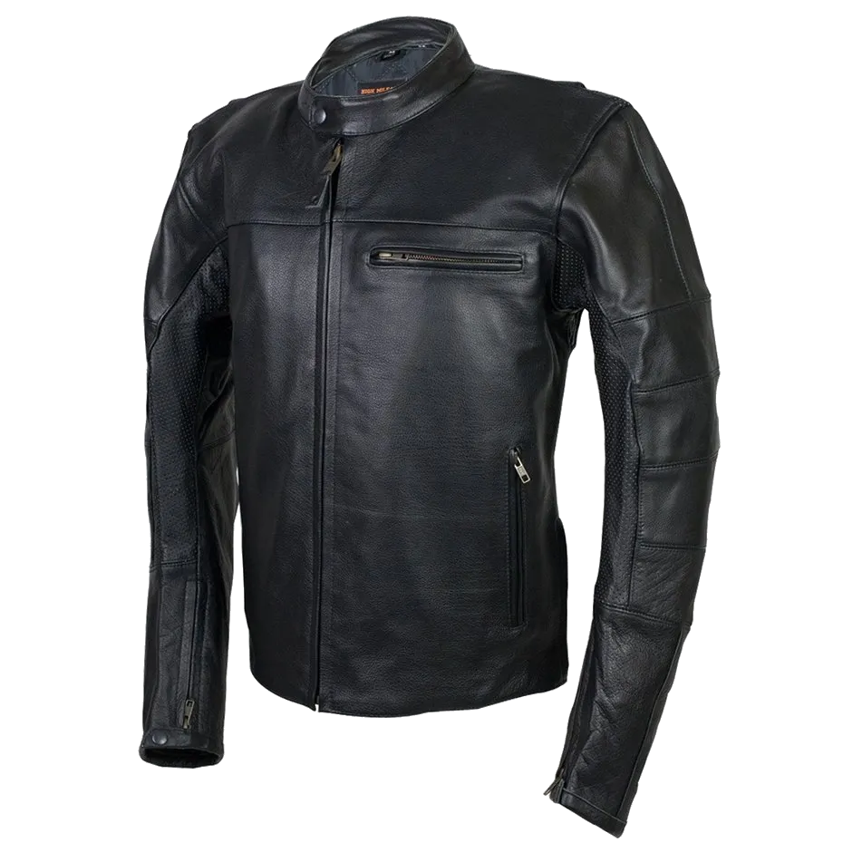 HMM539 Men's Leather Vented Scooter Jacket with Perforated Arm & Shoulder