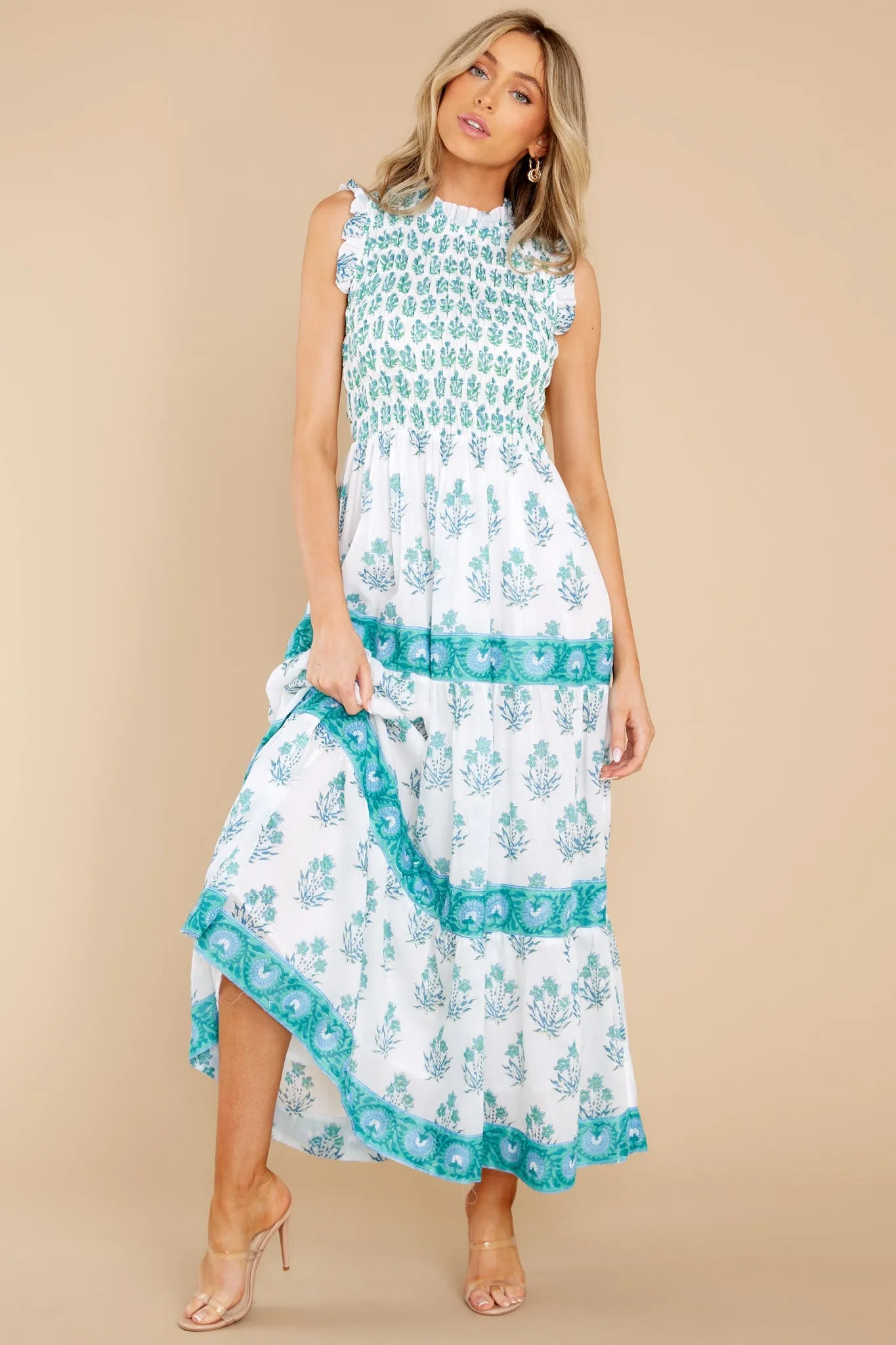 Indica Blue Sleeveless Smocked Maxi Dress