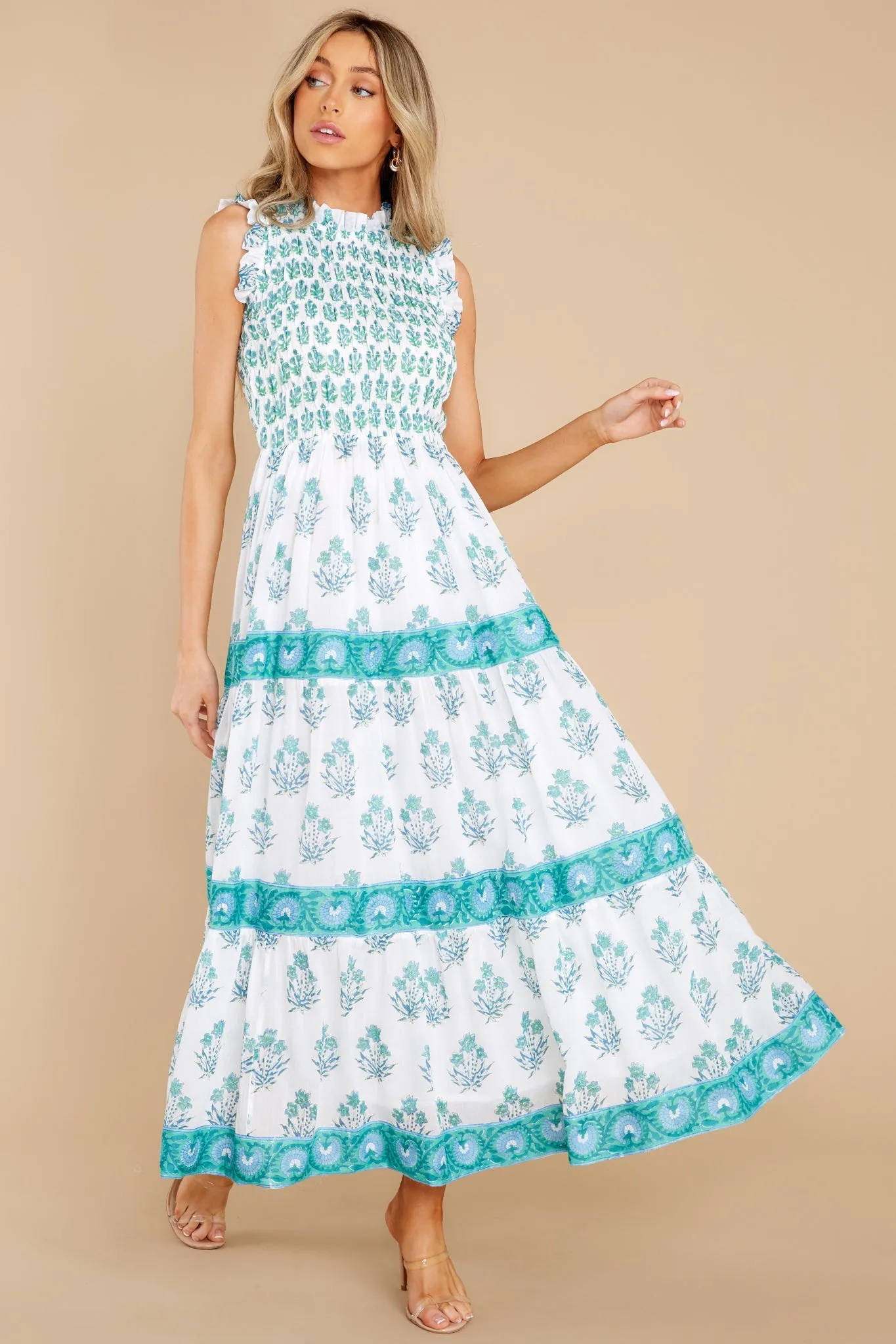 Indica Blue Sleeveless Smocked Maxi Dress