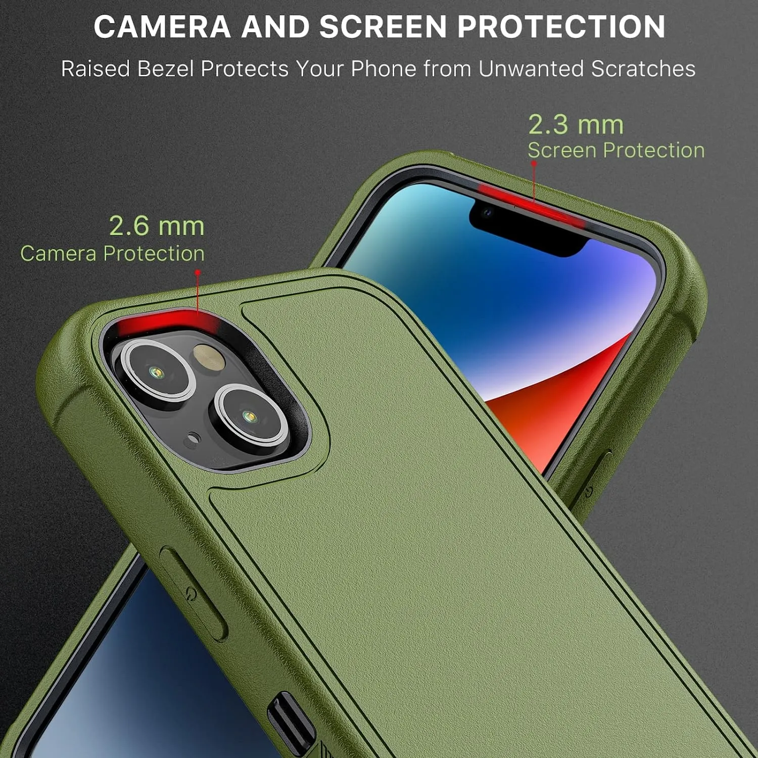 iPhone 14 Case Belt Clip Holster and Tempered Glass, 6.1 inch, Heavy Duty Military - Green