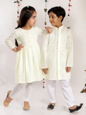 Jashvi Yellow Pure Cotton Chikankari Siblings Set