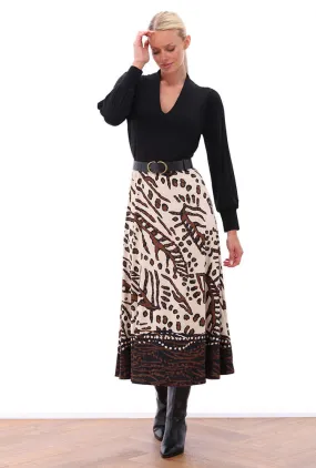 K Design Z119 Black Top & Brown Printed Midi Dress