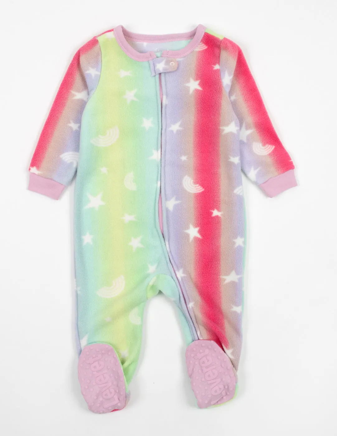 Kids Footed Fleece Rainbow Stars Pajamas