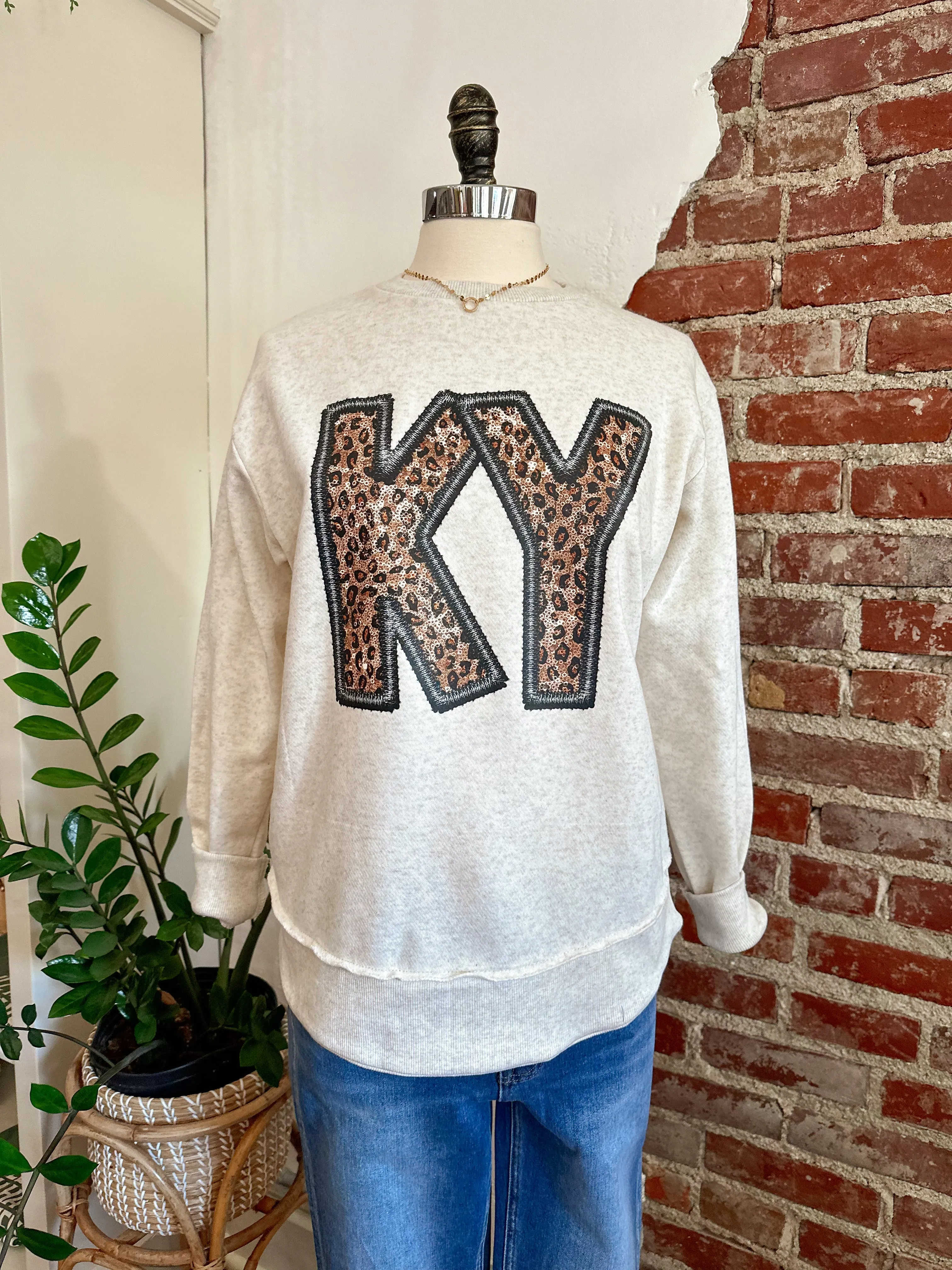 KY Leopard Sweatshirt - Oatmeal