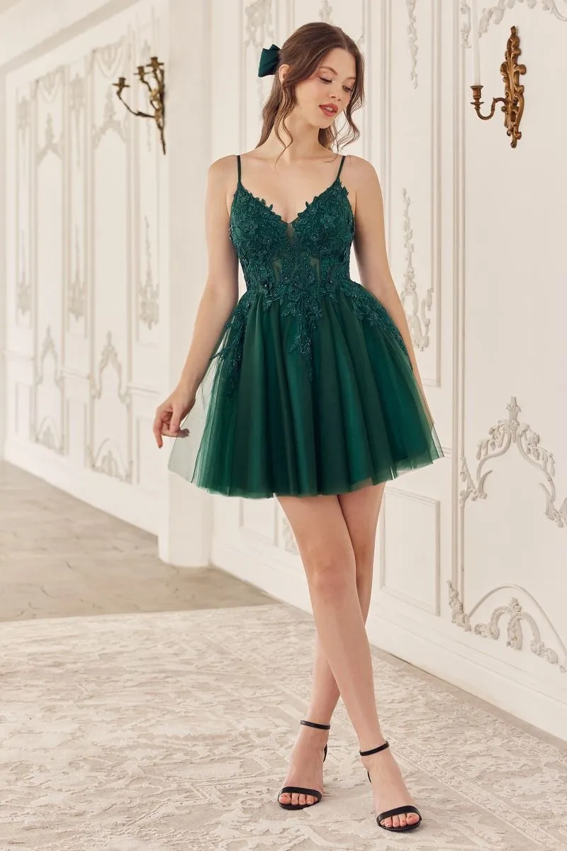 LACE BODICE A-LINE LAYERED TULLE SHORT DRESS CDSF047