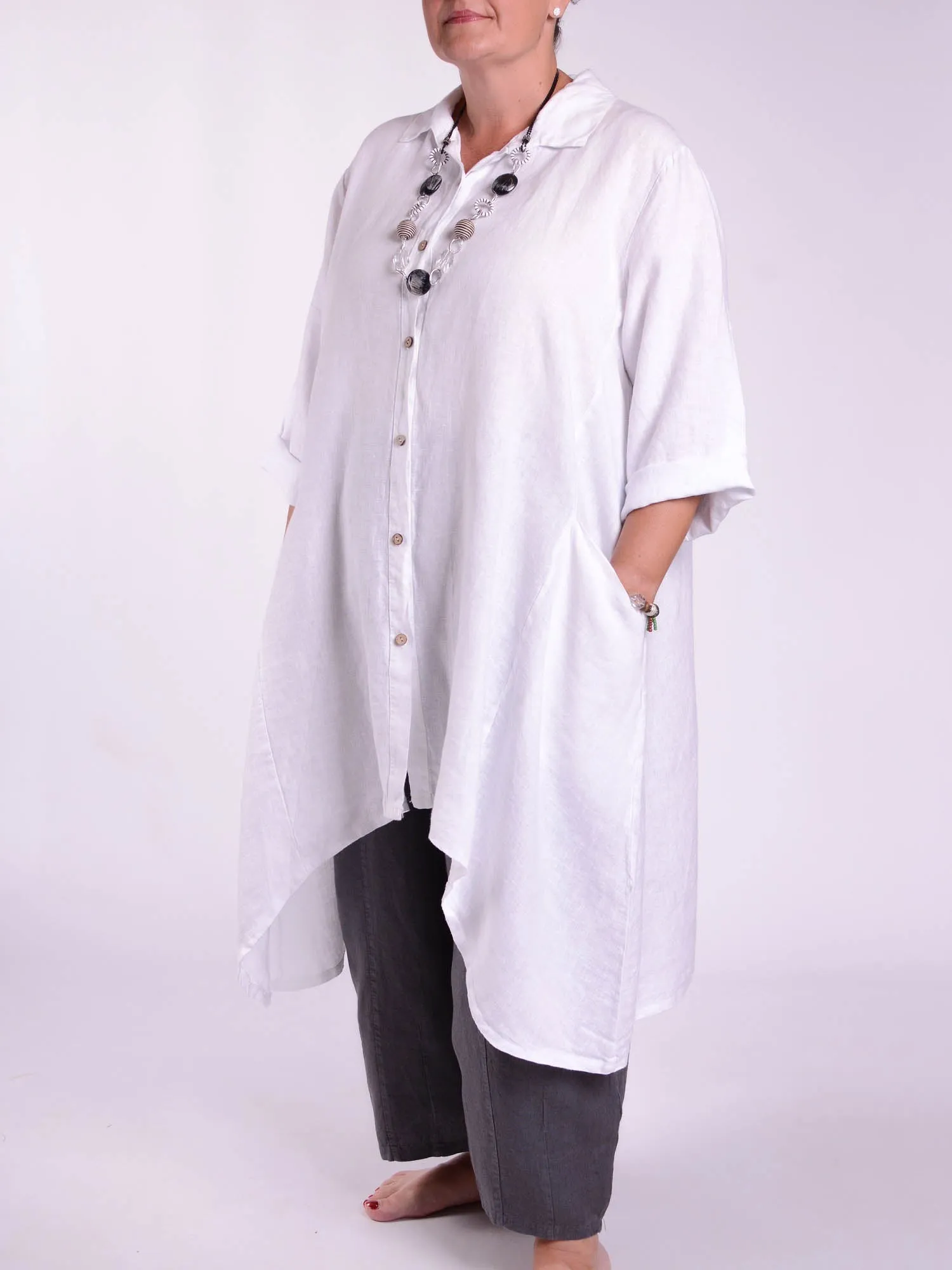 Lagenlook Heavy Linen Shirt Dress - 9445