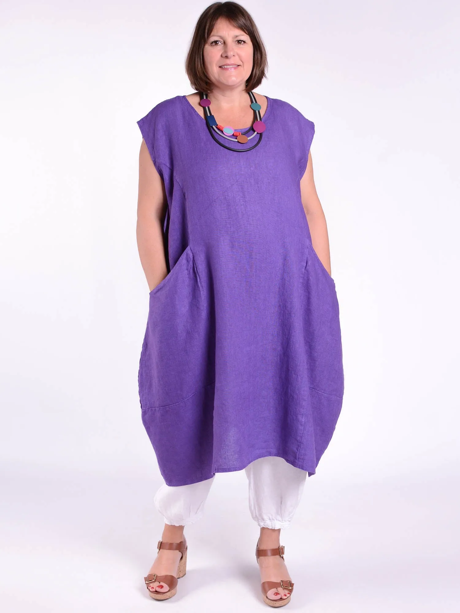 Lagenlook Linen Cap Sleeve Dress with Deep Pockets - 9450 Linen