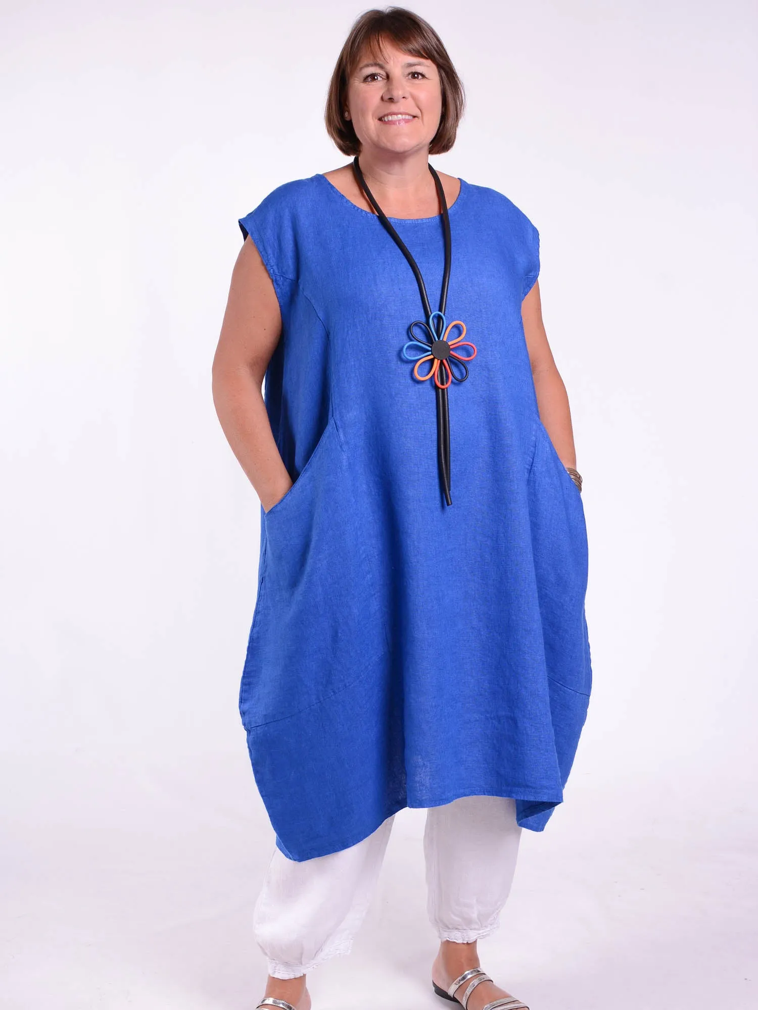 Lagenlook Linen Cap Sleeve Dress with Deep Pockets - 9450 Linen