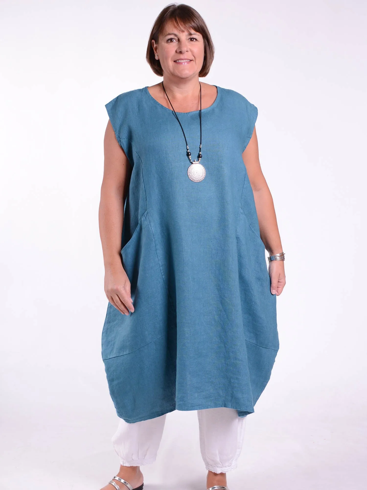 Lagenlook Linen Cap Sleeve Dress with Deep Pockets - 9450 Linen