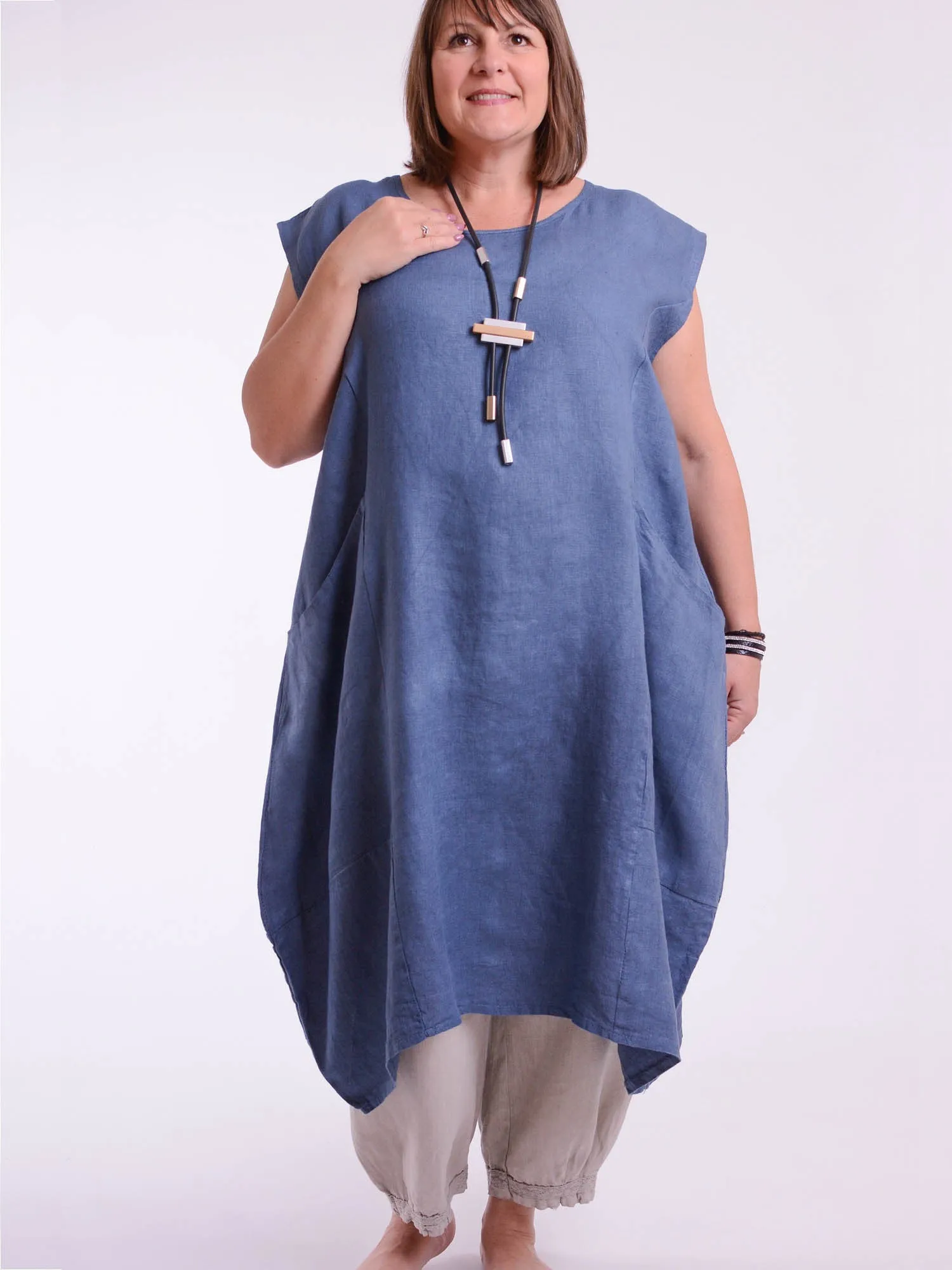 Lagenlook Linen Cap Sleeve Dress with Deep Pockets - 9450 Linen