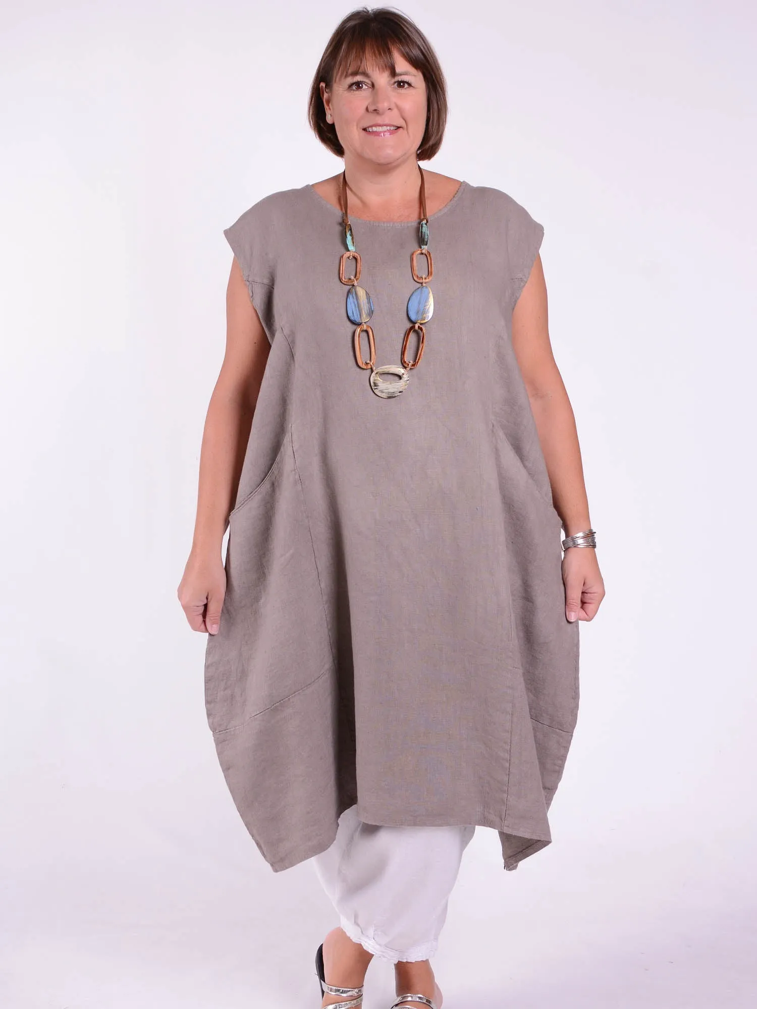 Lagenlook Linen Cap Sleeve Dress with Deep Pockets - 9450 Linen