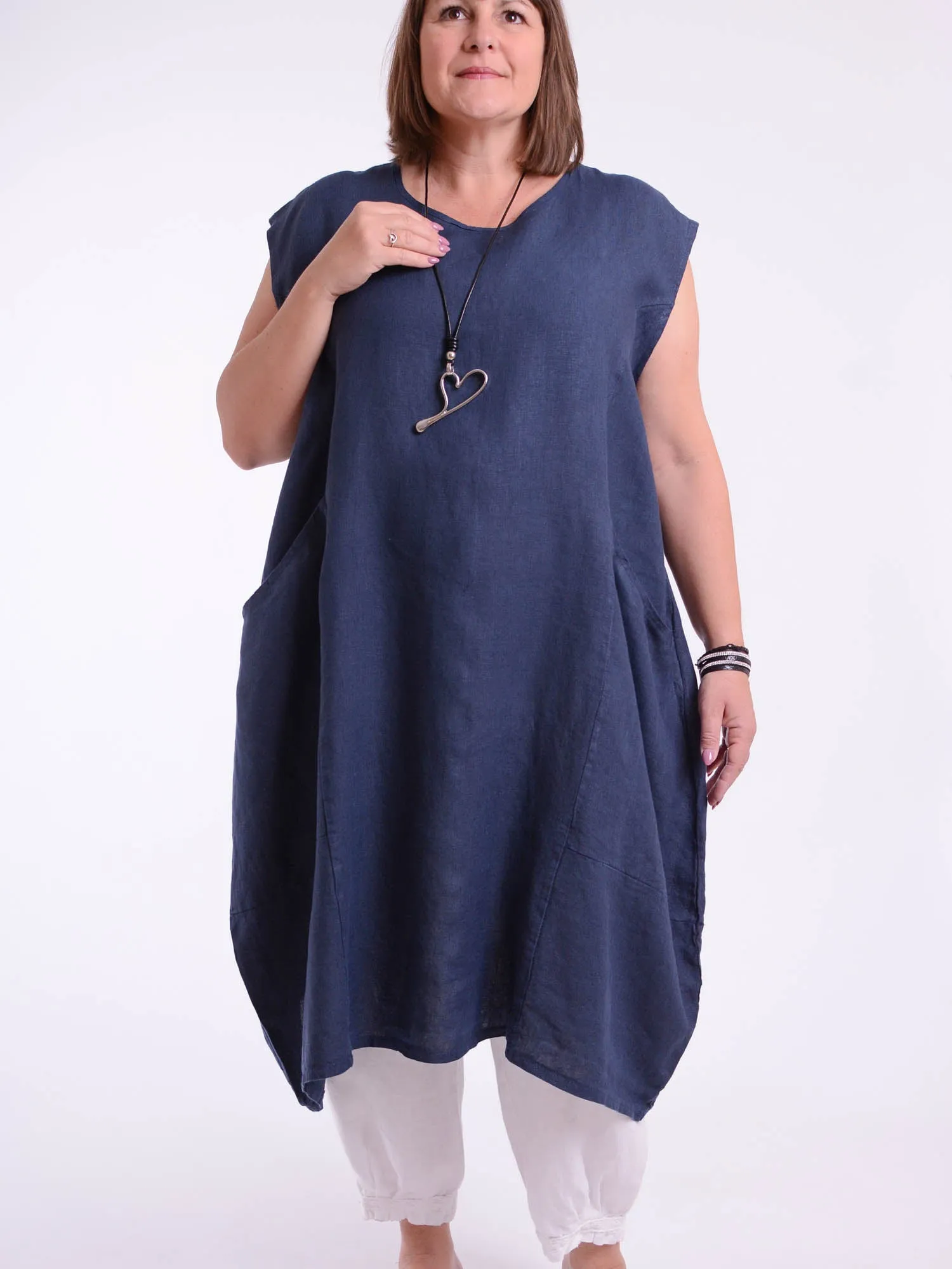 Lagenlook Linen Cap Sleeve Dress with Deep Pockets - 9450 Linen