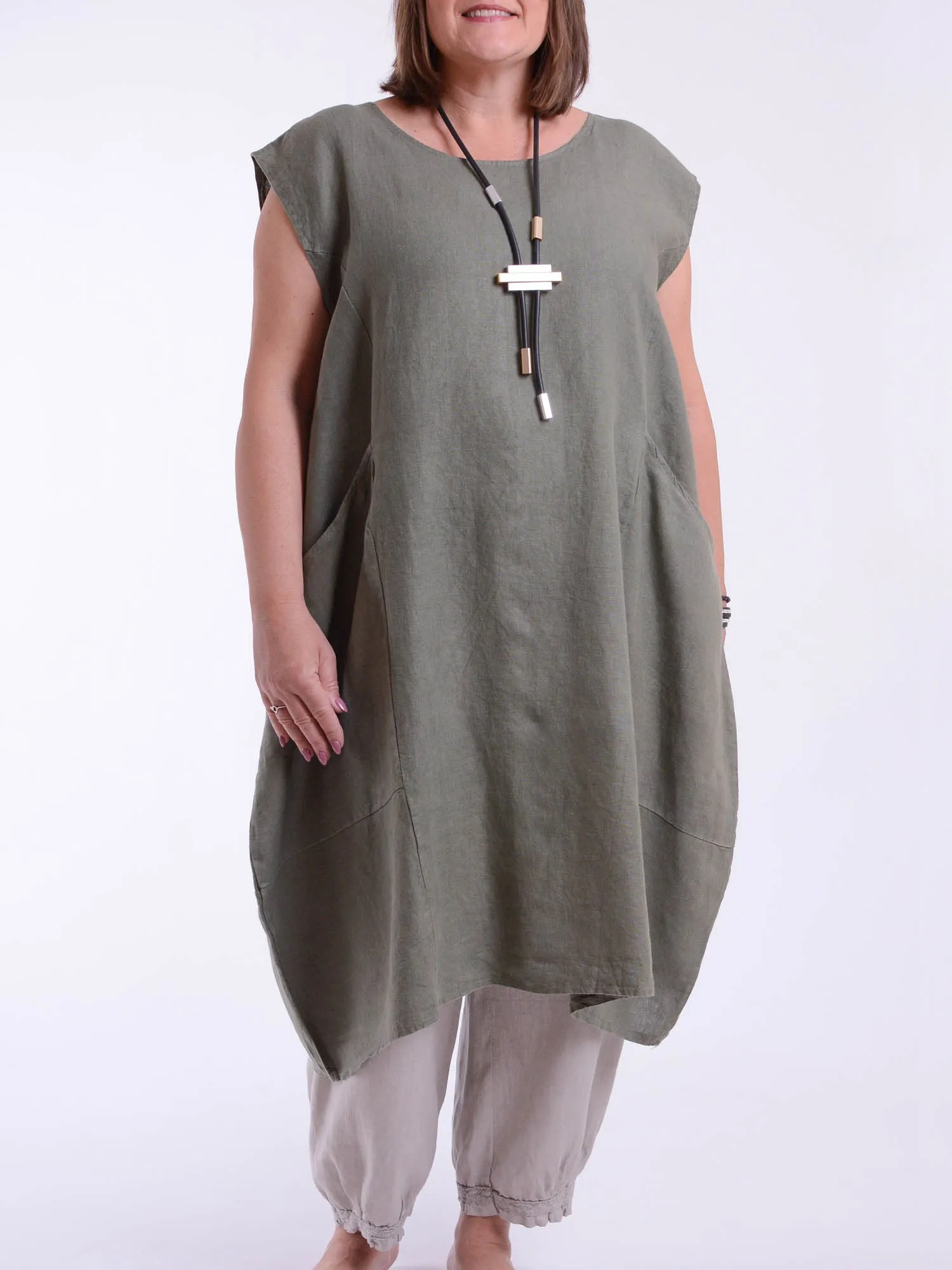 Lagenlook Linen Cap Sleeve Dress with Deep Pockets - 9450 Linen