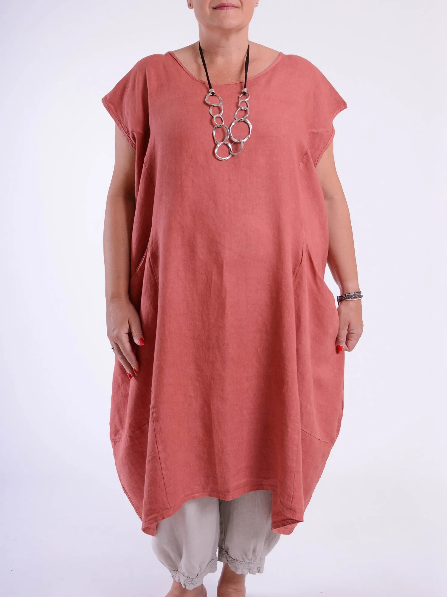 Lagenlook Linen Cap Sleeve Dress with Deep Pockets - 9450 Linen