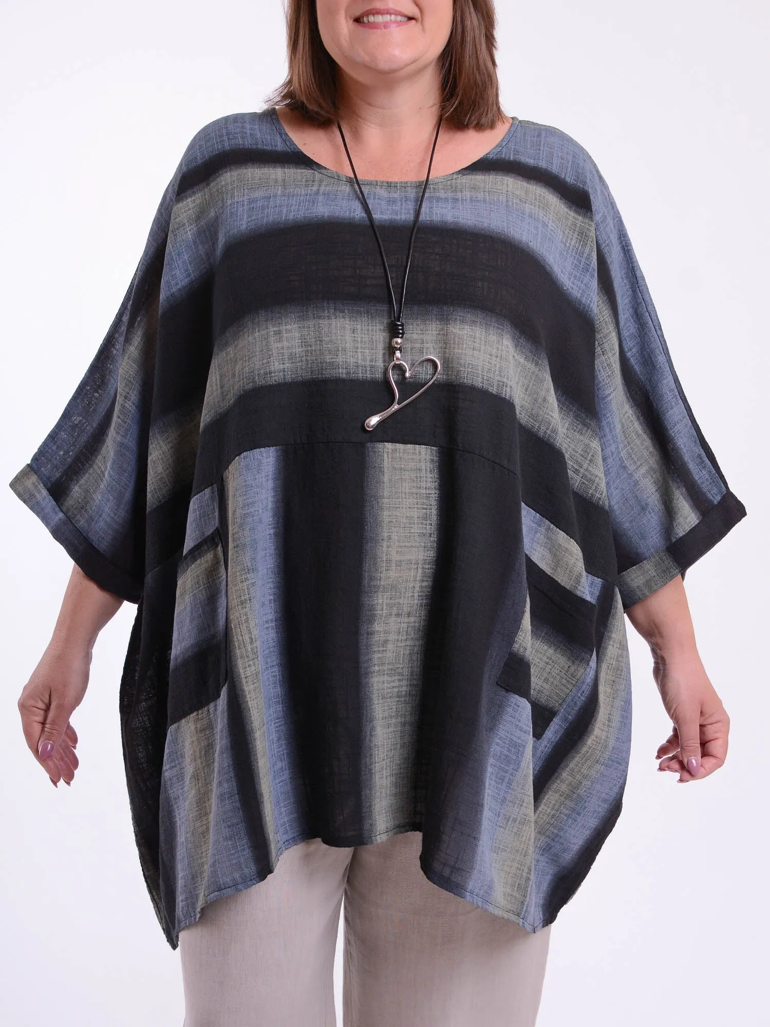 Lagenlook Oversized Cotton Striped Tunic - 10077 STRIPE