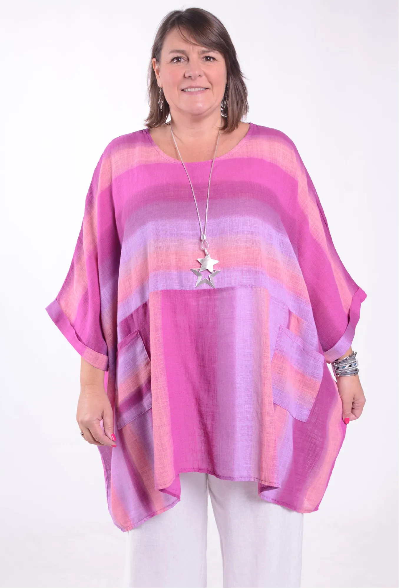 Lagenlook Oversized Cotton Striped Tunic - 10077 STRIPE