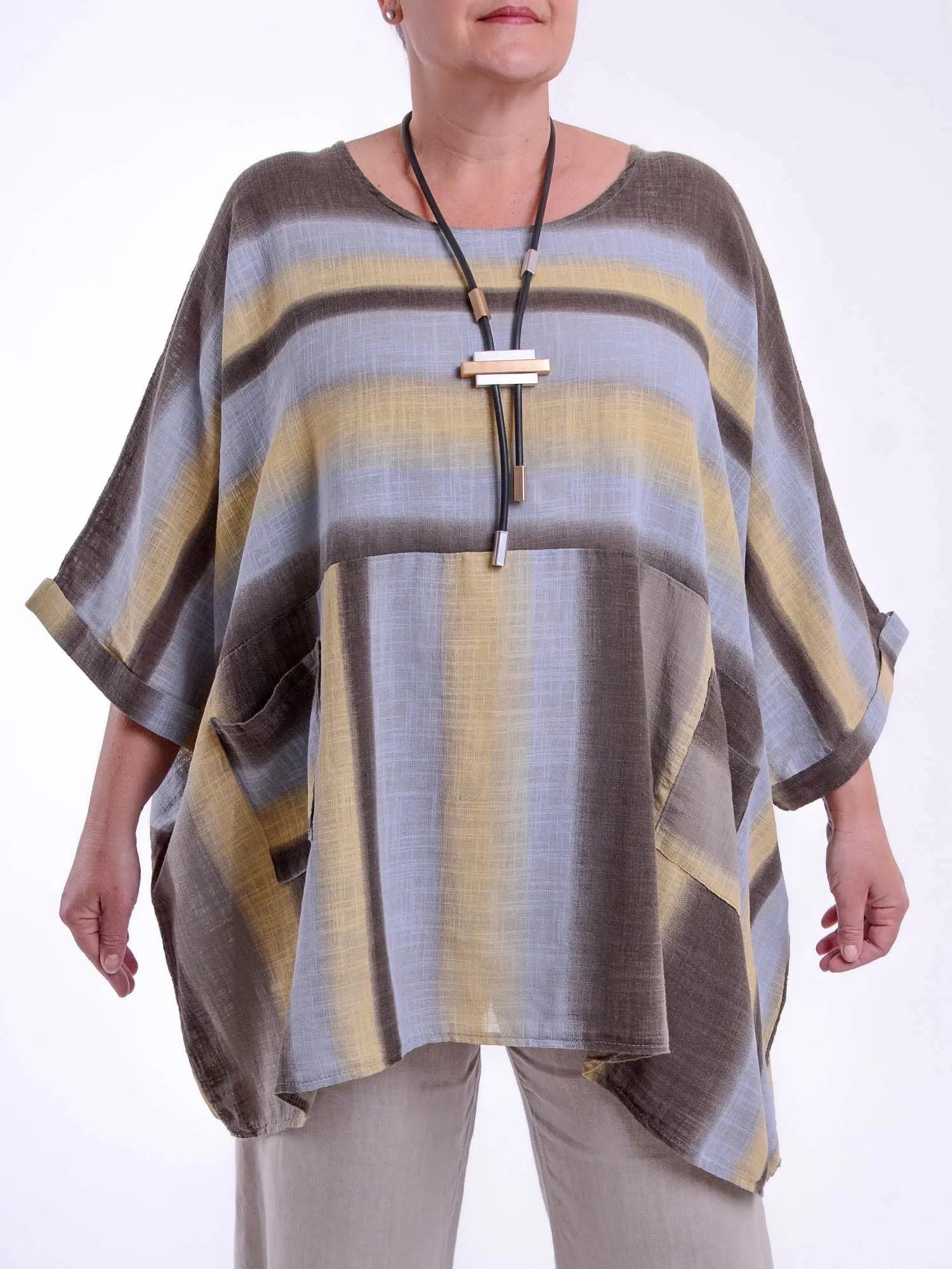 Lagenlook Oversized Cotton Striped Tunic - 10077 STRIPE