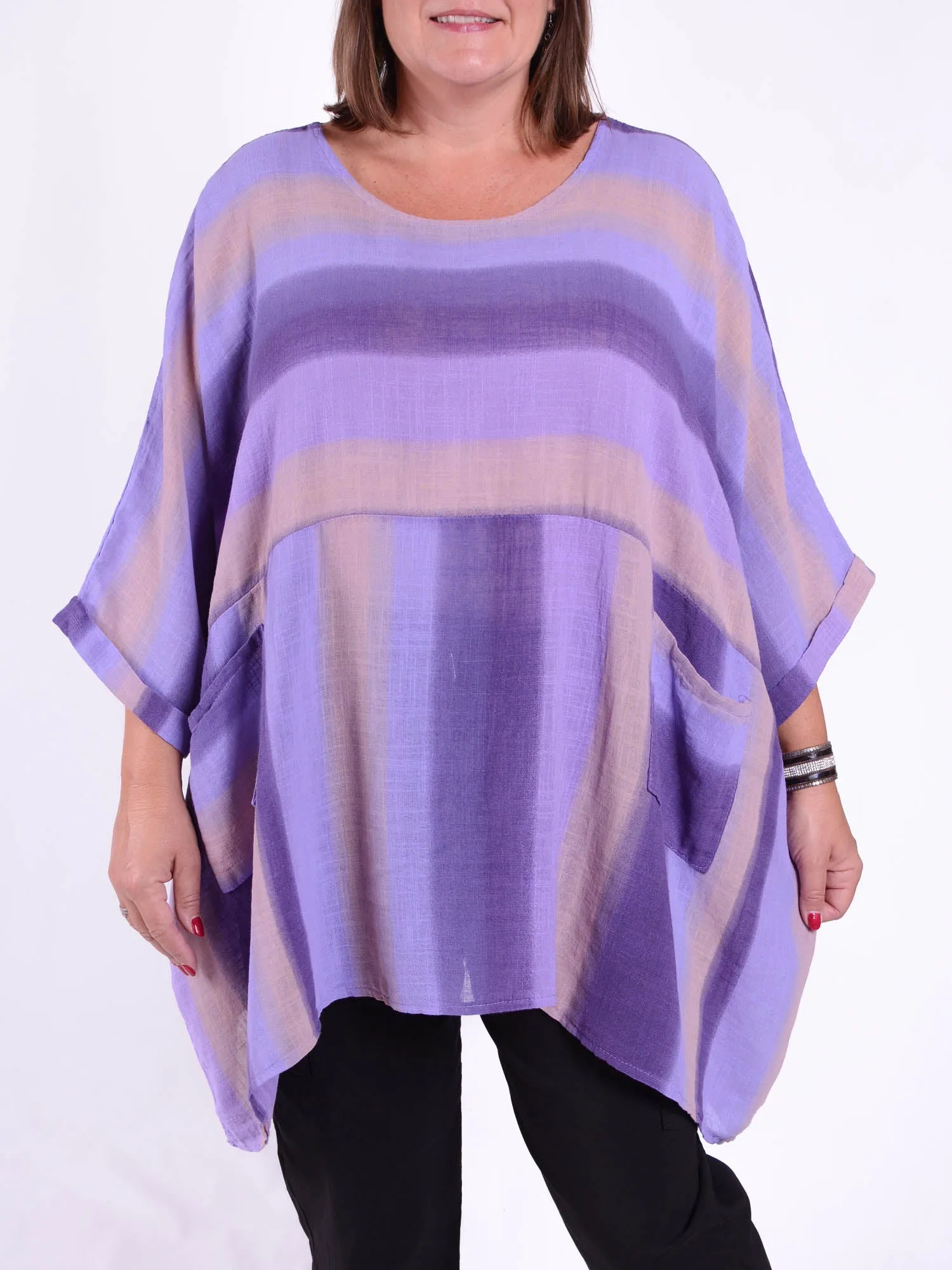 Lagenlook Oversized Cotton Striped Tunic - 10077 STRIPE