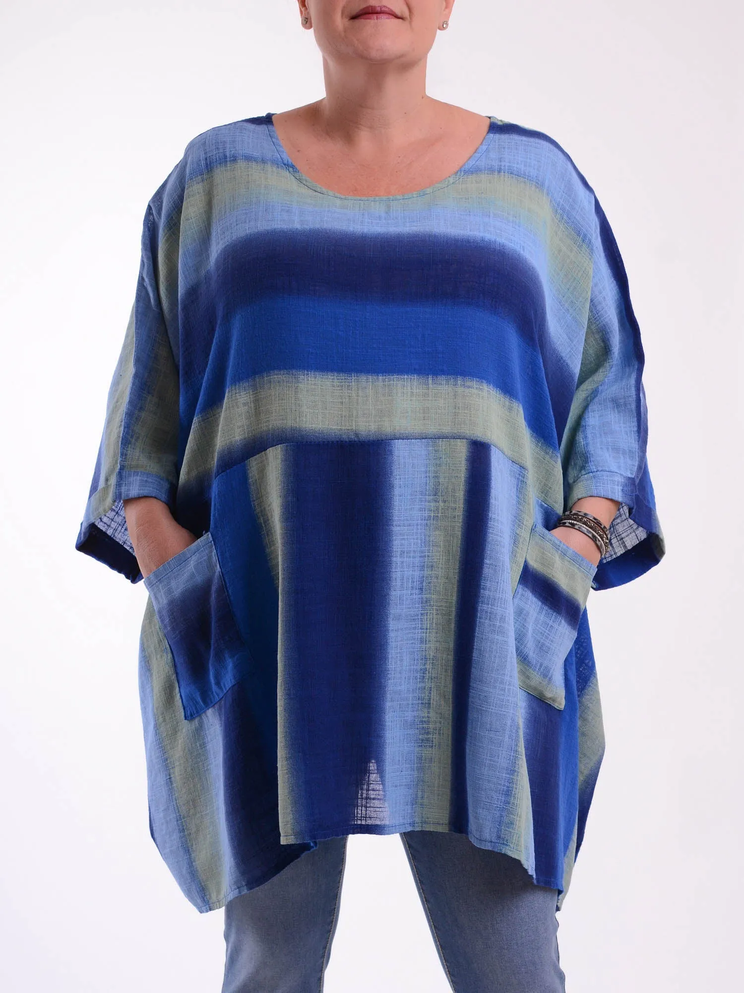 Lagenlook Oversized Cotton Striped Tunic - 10077 STRIPE