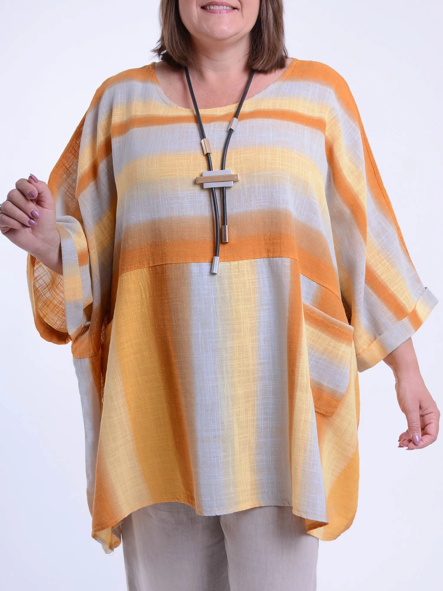 Lagenlook Oversized Cotton Striped Tunic - 10077 STRIPE