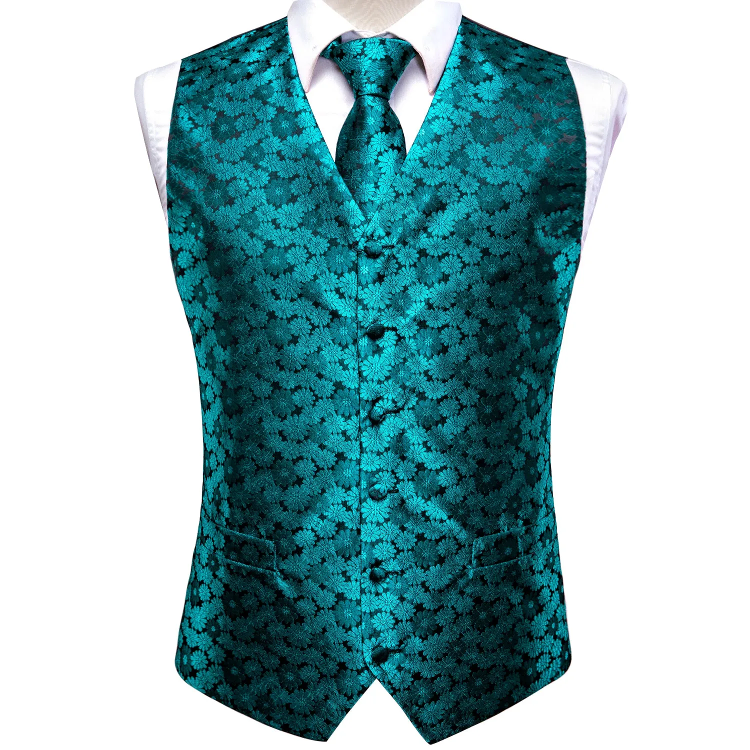 Lake Blue Paisley Men's Vest Tie Hanky Cufflinks Set Waistcoat Suit Set