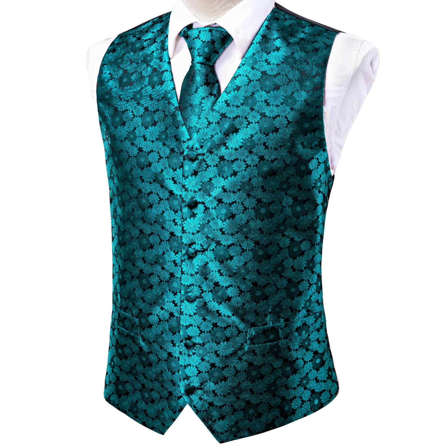 Lake Blue Paisley Men's Vest Tie Hanky Cufflinks Set Waistcoat Suit Set