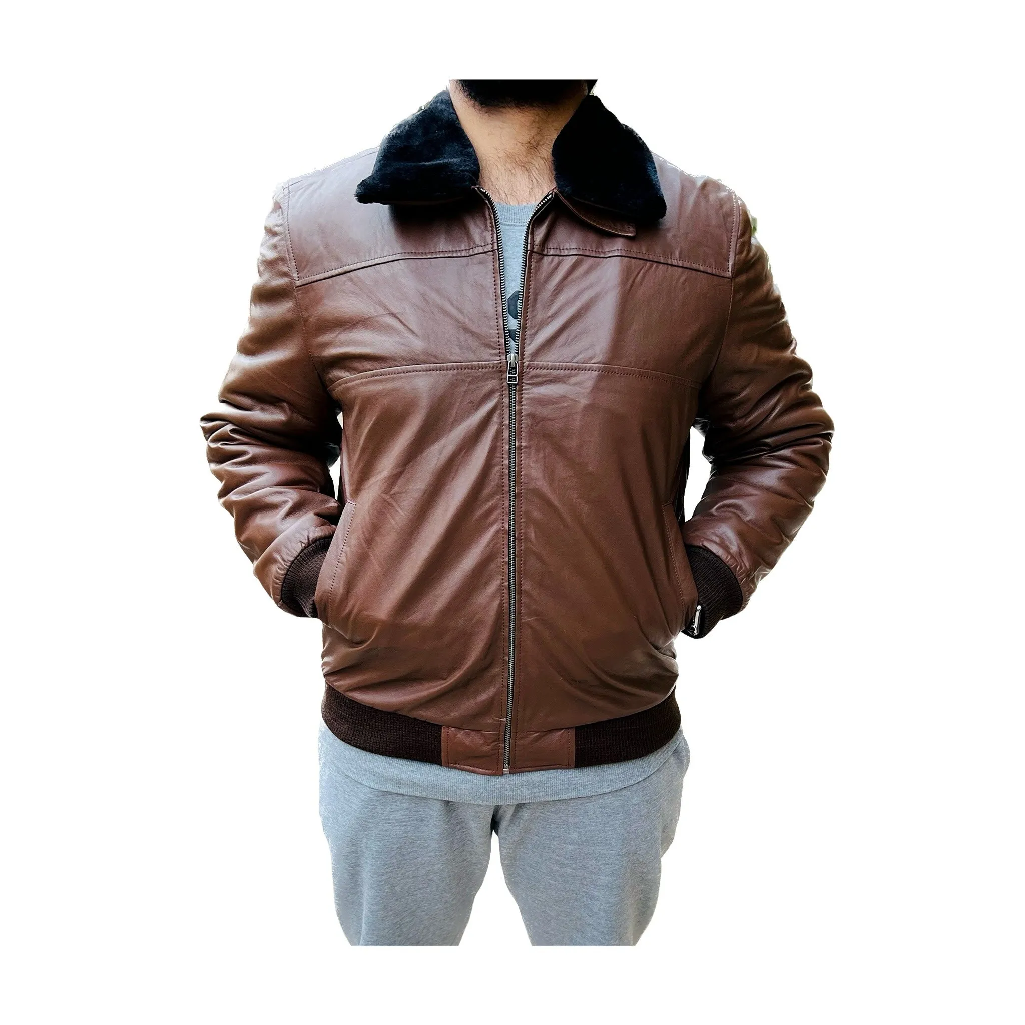 Lambskin Leather Removable Collar Jacket  6M