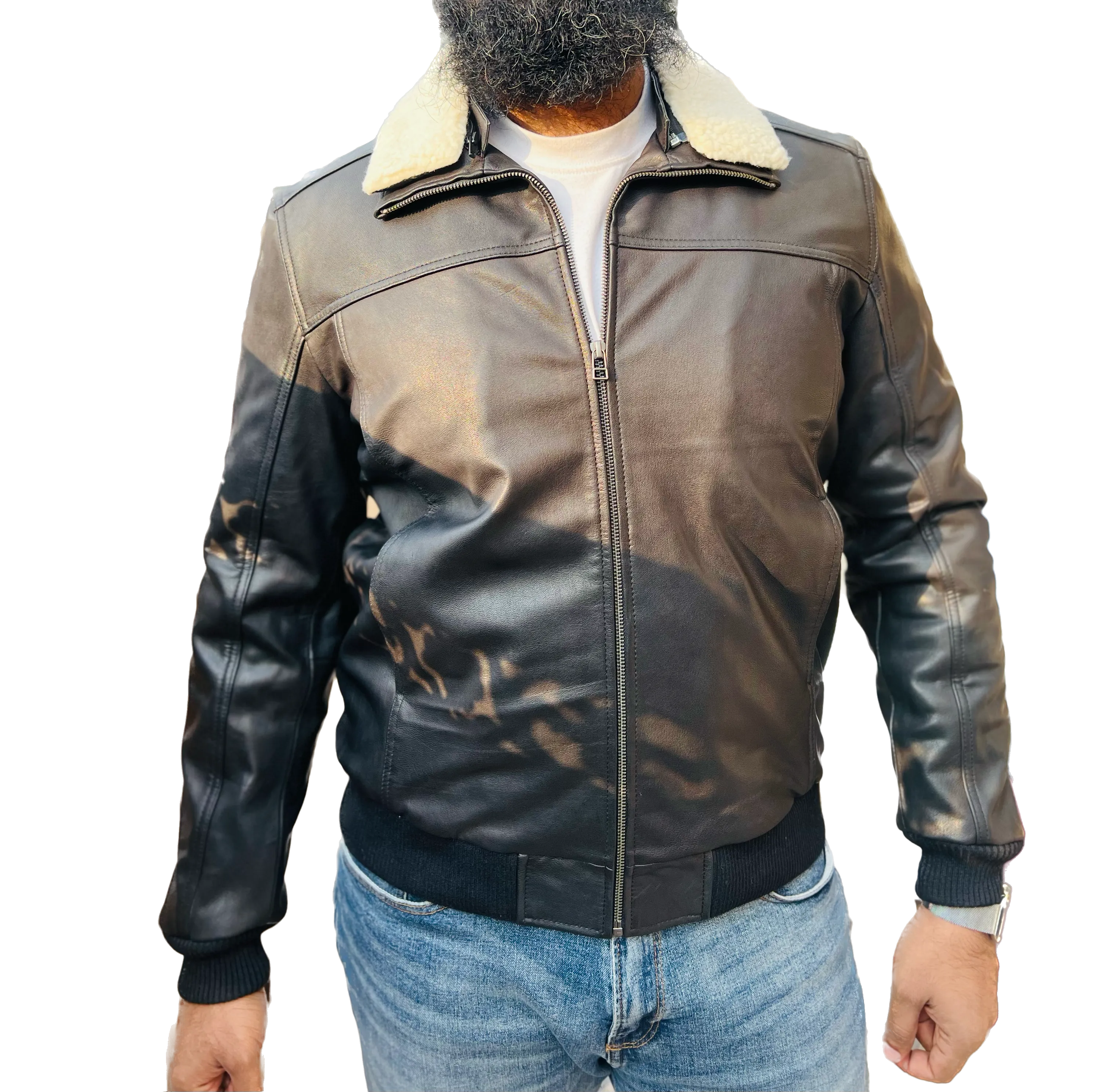 Lambskin Leather Removable Collar Jacket  6M