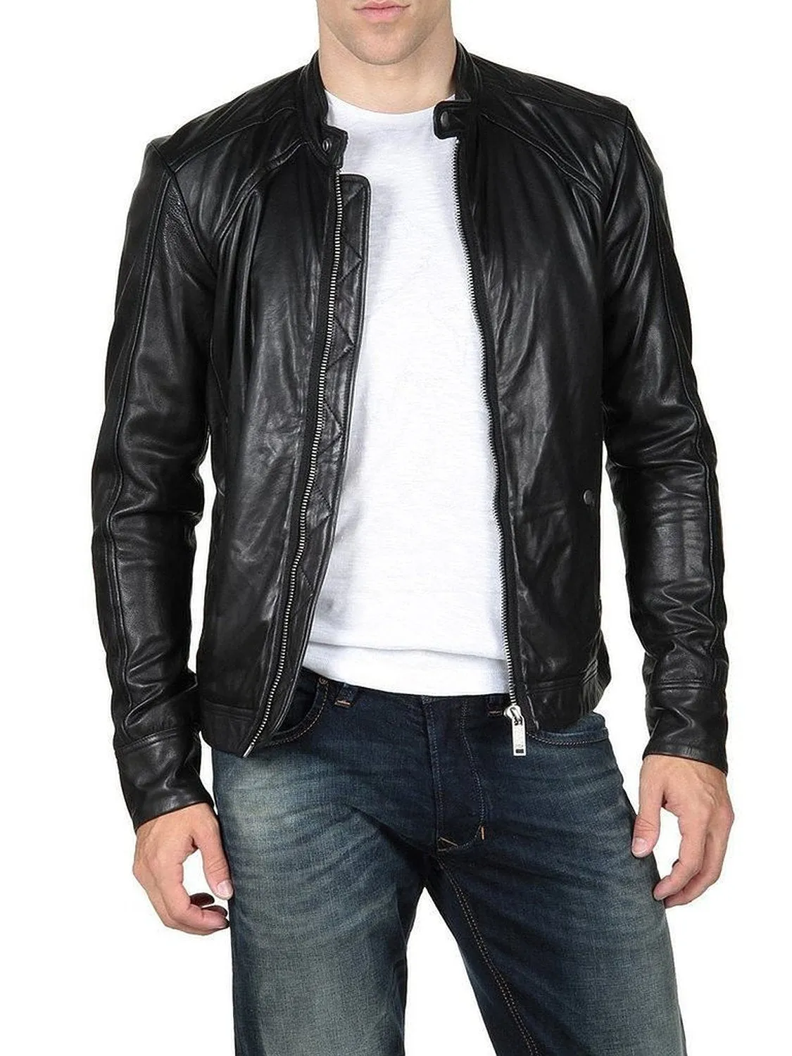 Leather Jackets Hub Mens Genuine Lambskin Leather Jacket (Black, Classic Jacket) - 1501011