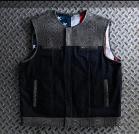 Leather Vest Distress Leather Vest Denim Vest Leather Men Vest Biker vest Motorcycle Vest Men Motorcycle Gifts For Men Braided Vest