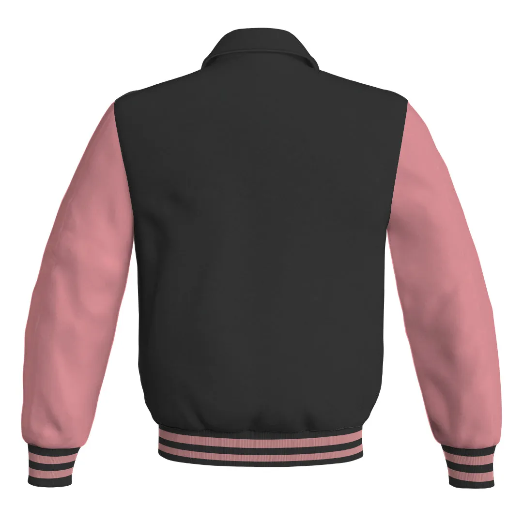 Letterman Varsity Classic Jacket Black Body and Pink Leather Sleeves