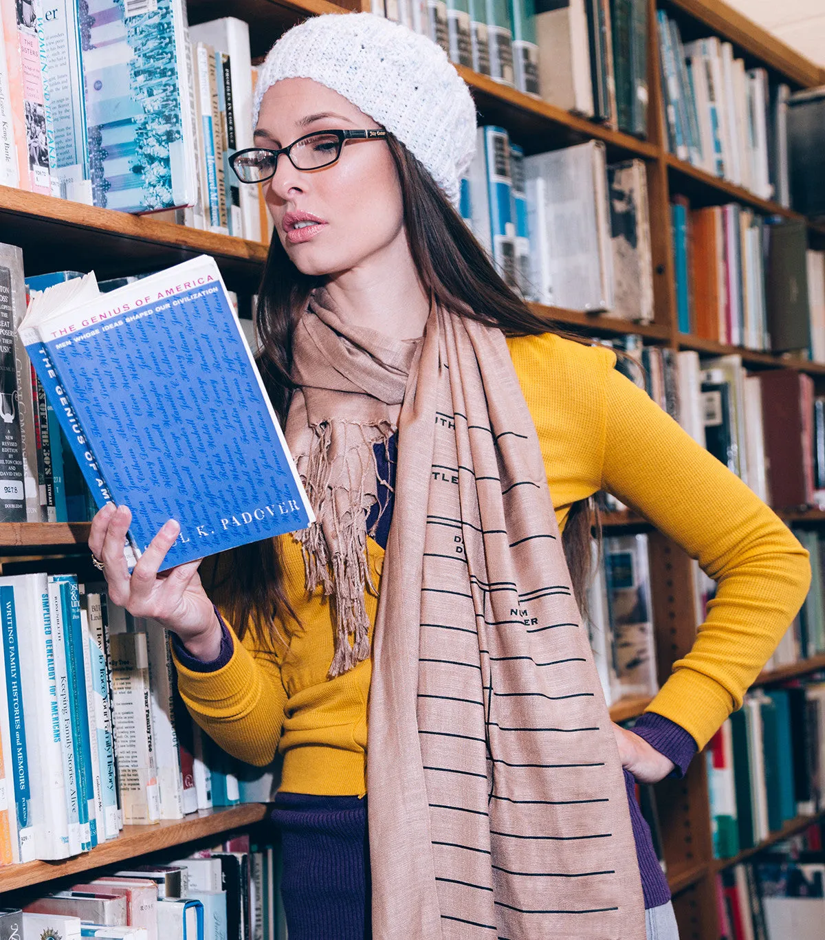 Library Date Due Card Scarf. Linen-weave pashmina