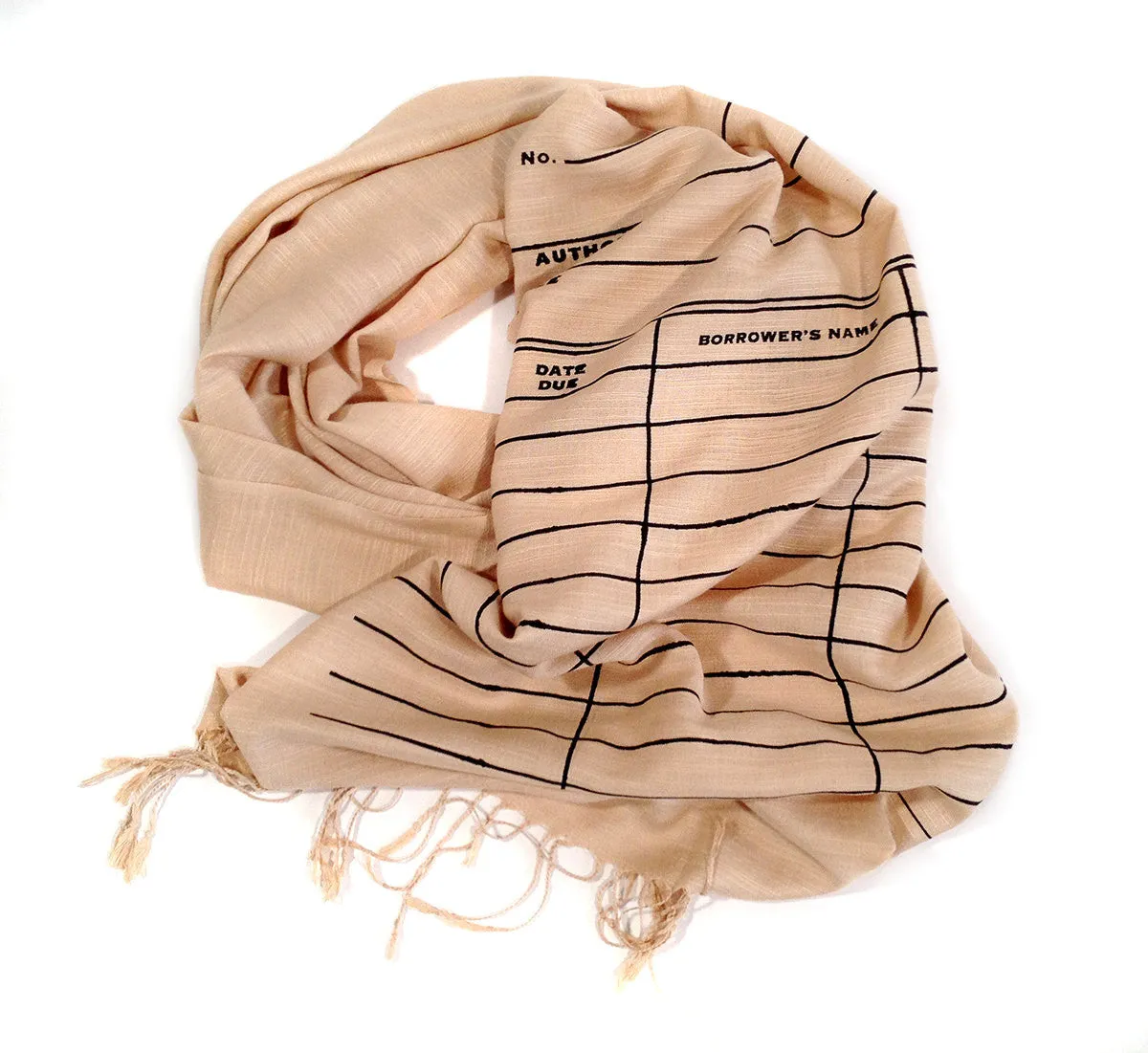 Library Date Due Card Scarf. Linen-weave pashmina