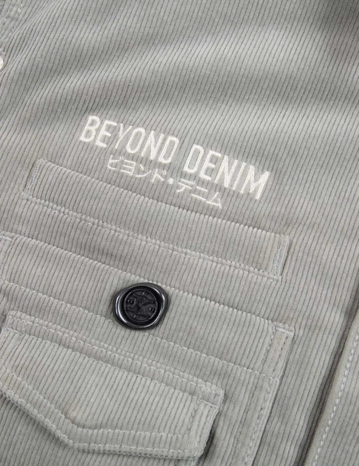 Logo Embroidered Corduroy Shirt Jacket with Sleeves Blocking