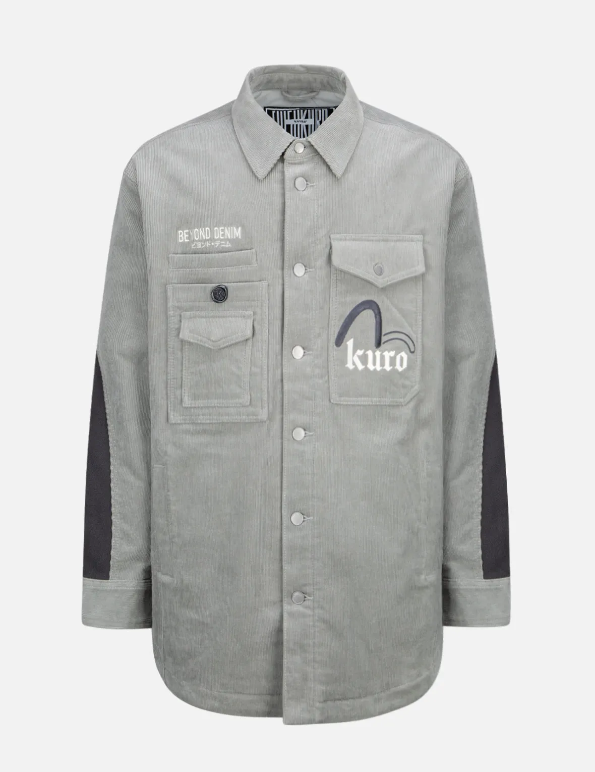 Logo Embroidered Corduroy Shirt Jacket with Sleeves Blocking