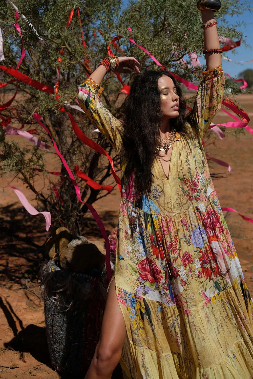 LONG GATHERED PANEL DRESS AMONG THE GUMTREES