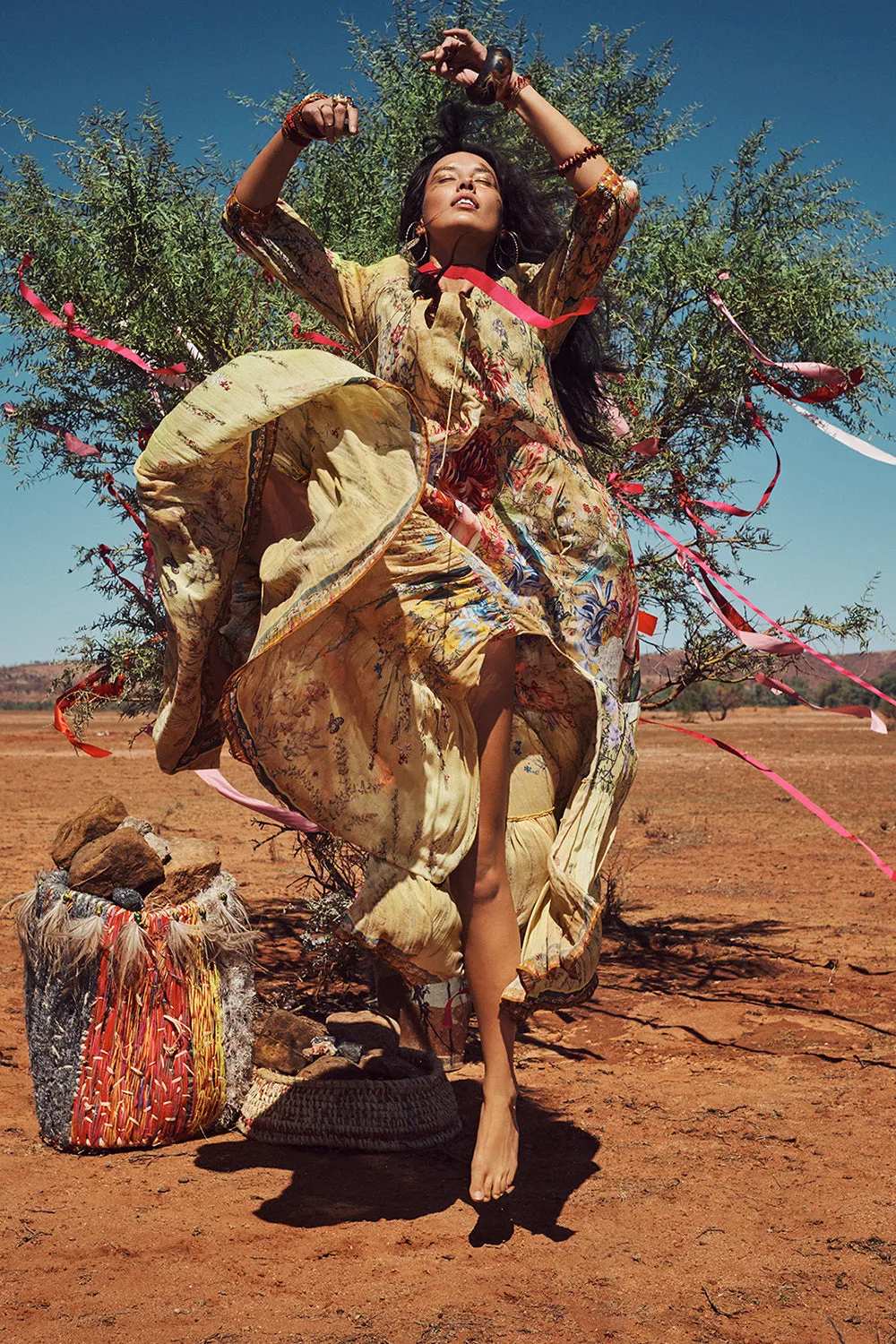 LONG GATHERED PANEL DRESS AMONG THE GUMTREES