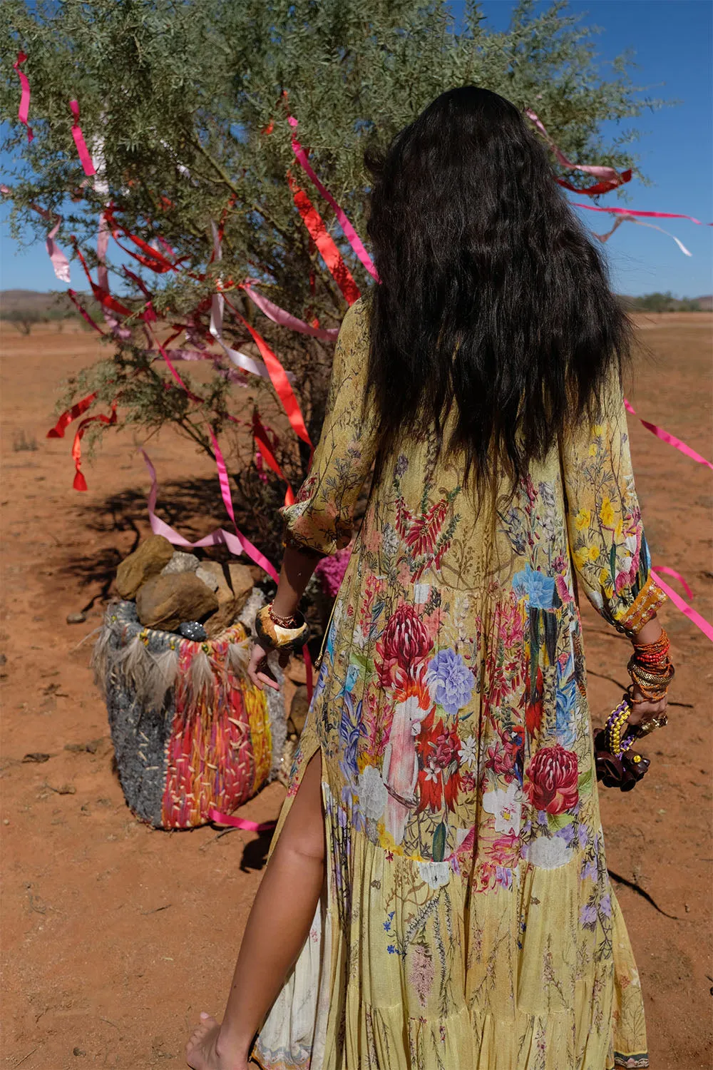 LONG GATHERED PANEL DRESS AMONG THE GUMTREES