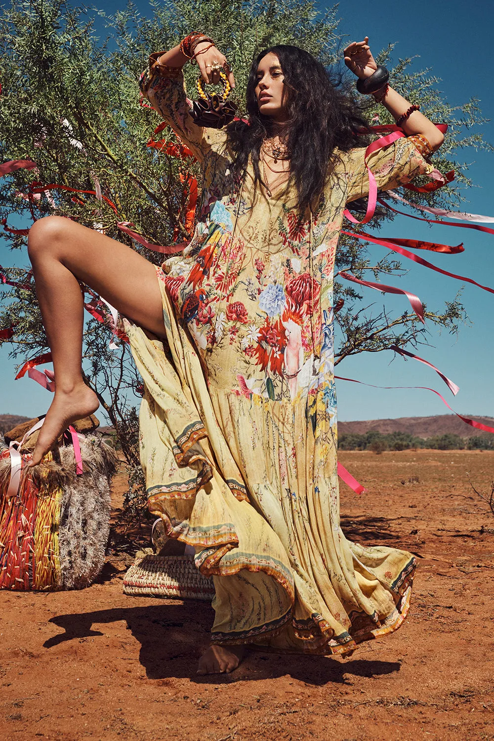 LONG GATHERED PANEL DRESS AMONG THE GUMTREES