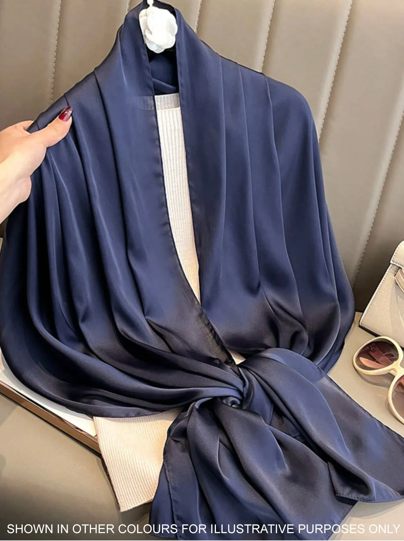 LONG PLAIN SILVER SATIN SCARF SHAWL WRAP