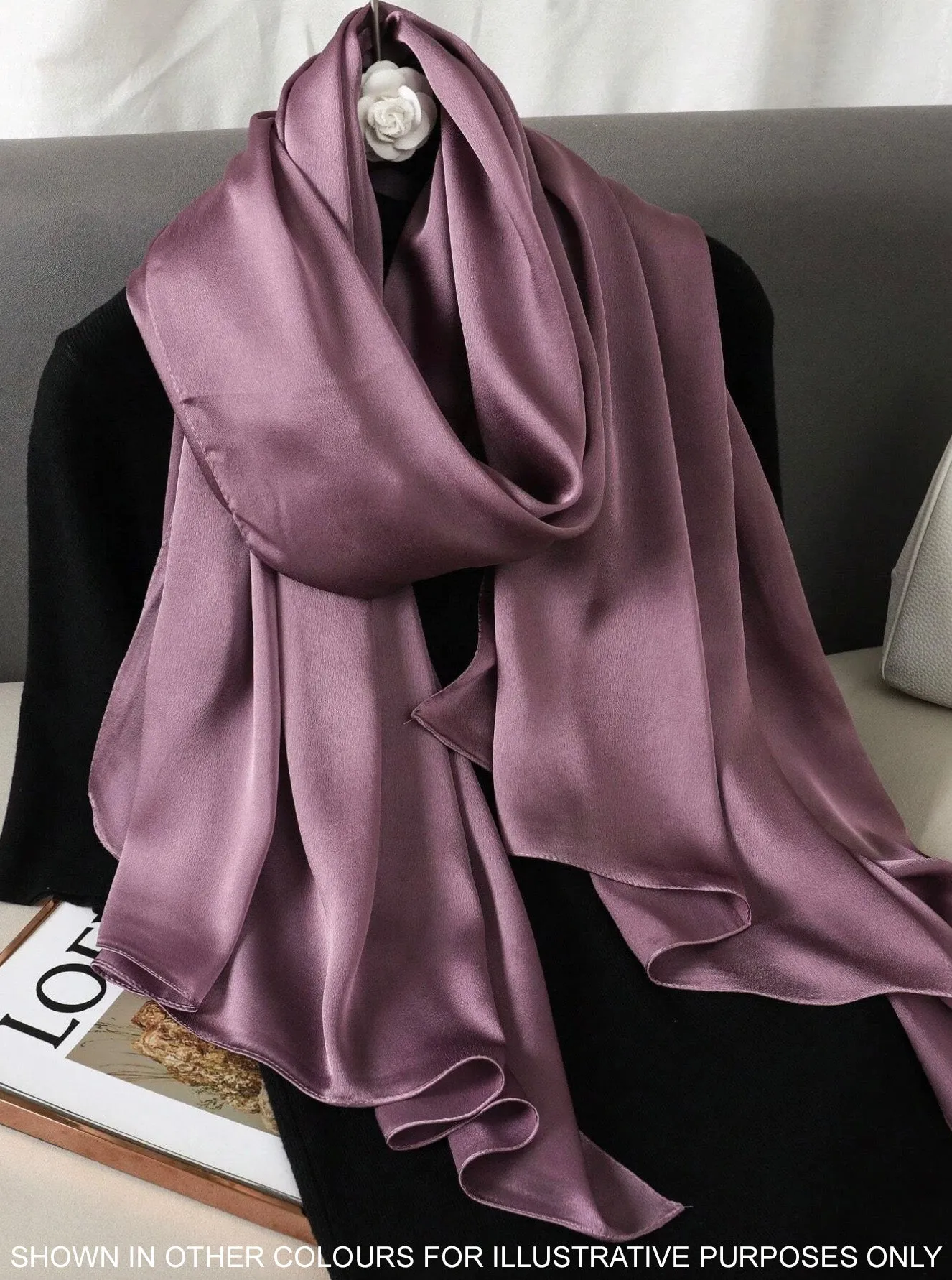 LONG PLAIN SILVER SATIN SCARF SHAWL WRAP