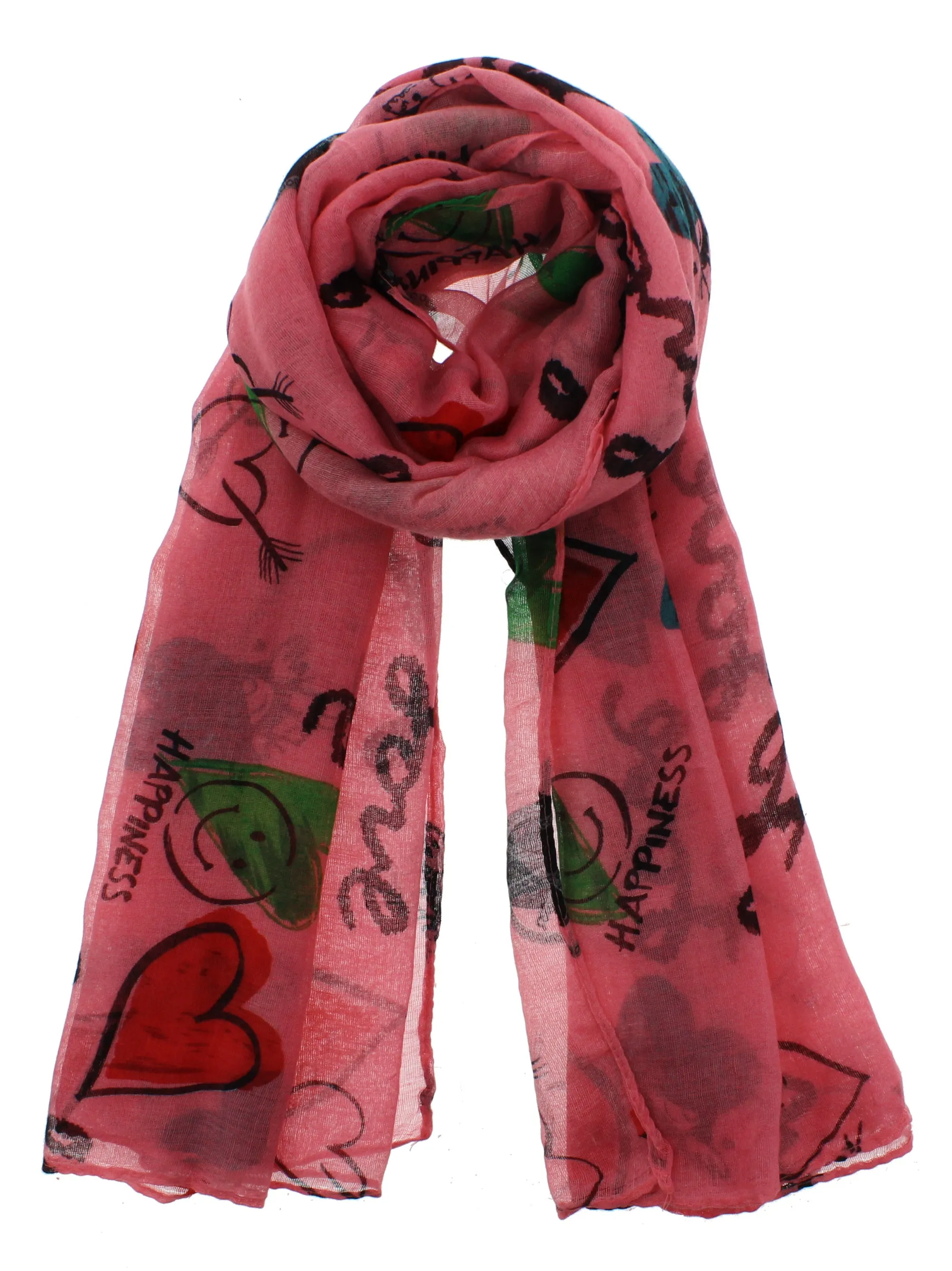 Love, Happiness, Peace & Heart Print on Scarf