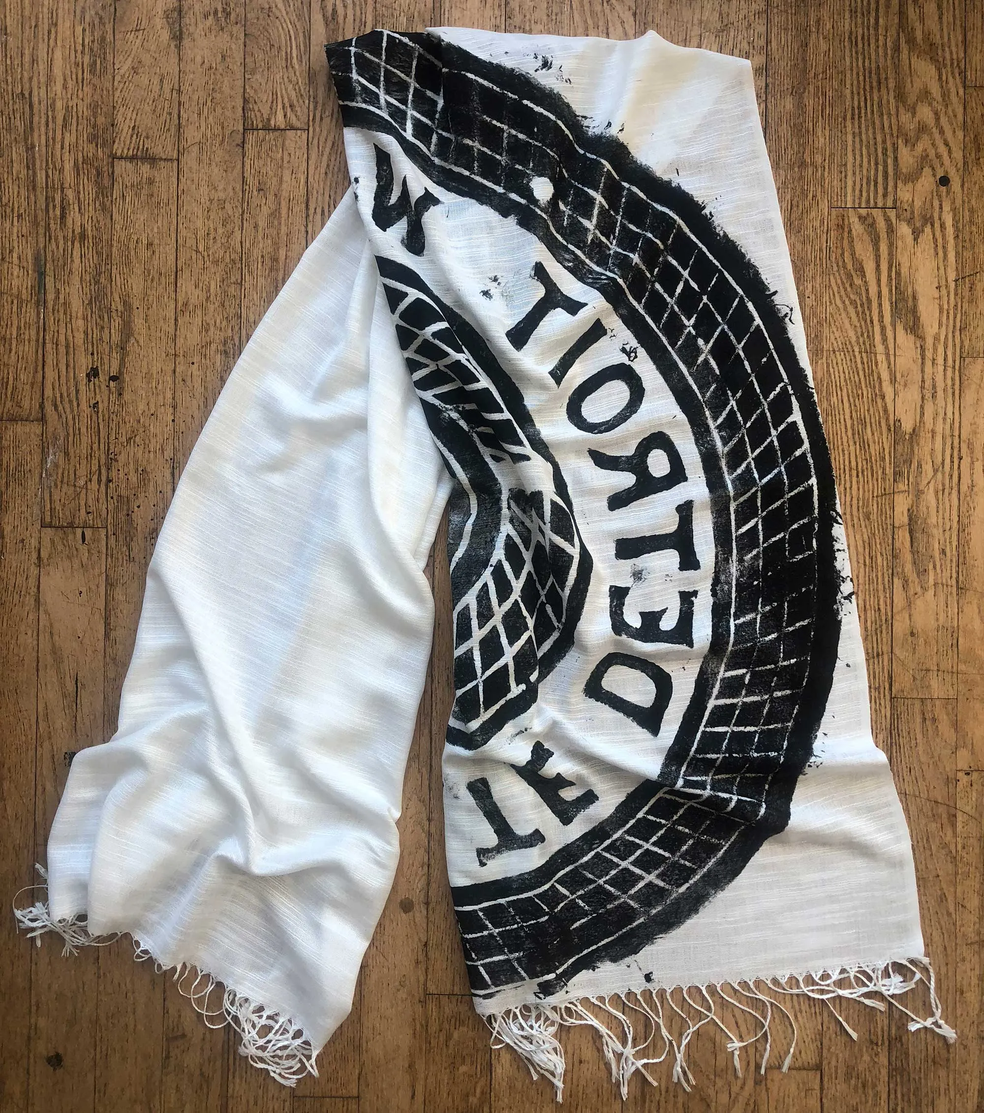 Manhole Cover Print Scarf, Detroit Tire bamboo pashmina