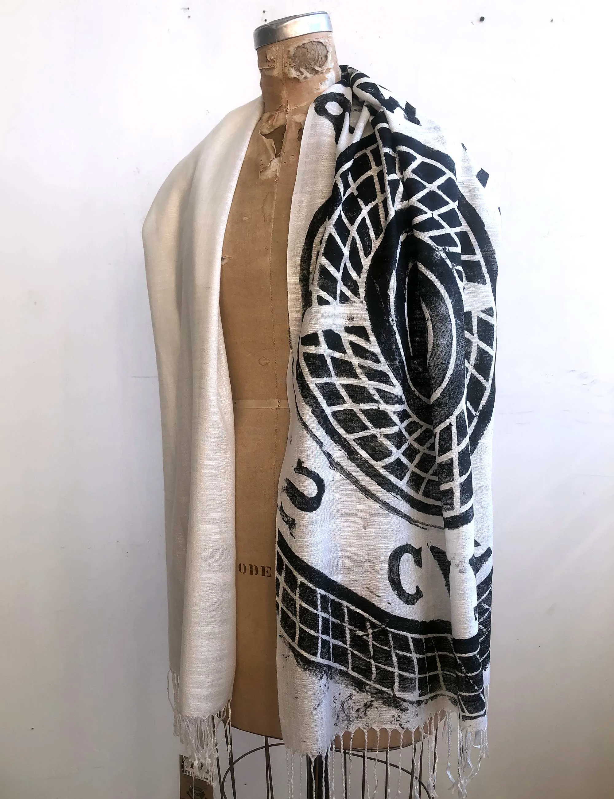 Manhole Cover Print Scarf, Detroit Tire bamboo pashmina